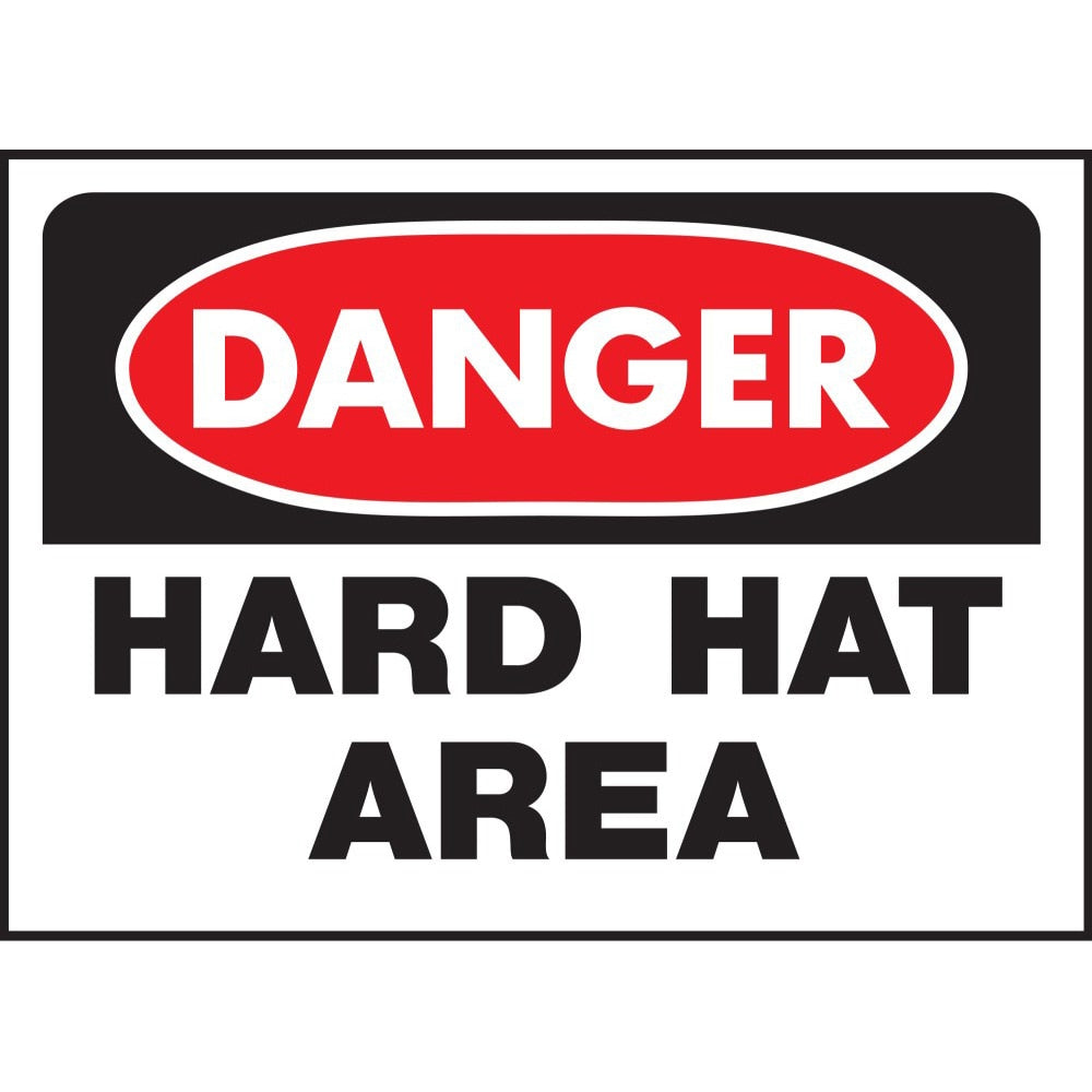 Hy-Ko 507 14" x 10" Danger Hard Hat Area Sign, Heavy Duty Plastic OSHA Safety Sign, White/Black/Red