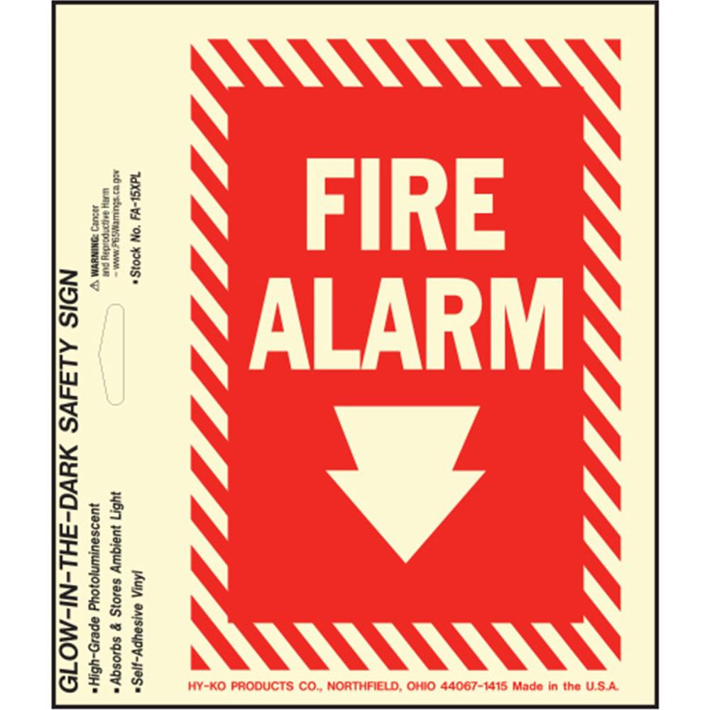 Hy-Ko FA-15XPL 4" X 6" Self-Adhesive Vinyl Fire Alarm Sign, Red/White