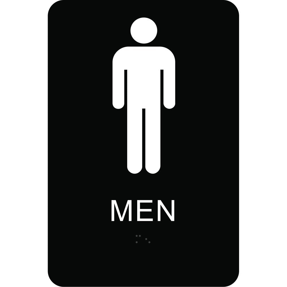 Hy-Ko DB-3 9" x 6" Men Sign with Braille - Black