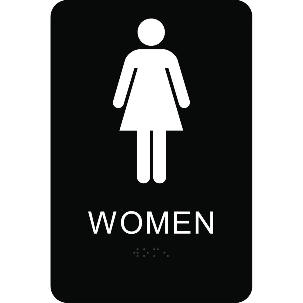 Hy-Ko DB-4 9" x 6" Women Sign with Braille - Black