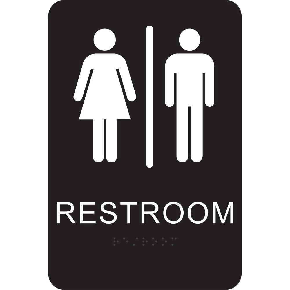 Hy-Ko DB-6 9" x 6" Restroom Sign with Braille - Black