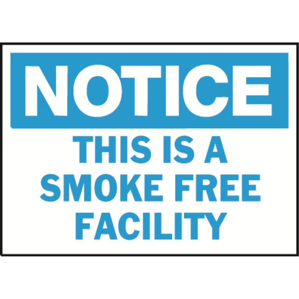Hy-Ko 582 14" x 10" Notice This is a Smoke Free Facility Sign, Heavy Duty Plastic OSHA Safety Sign, Blue/White