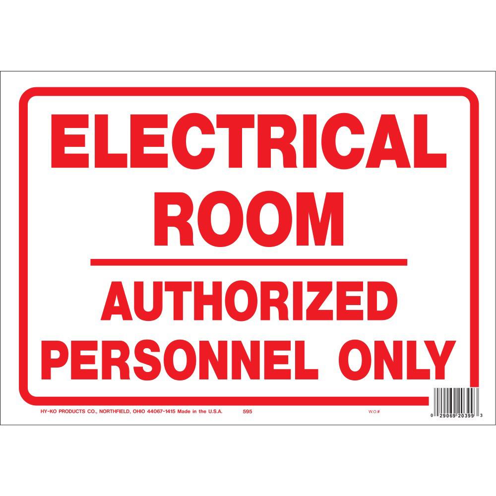 Hy-Ko 595 14" x 10" Electrical Room Sign, Heavy Duty Plastic OSHA Safety Sign, White/Black/Red