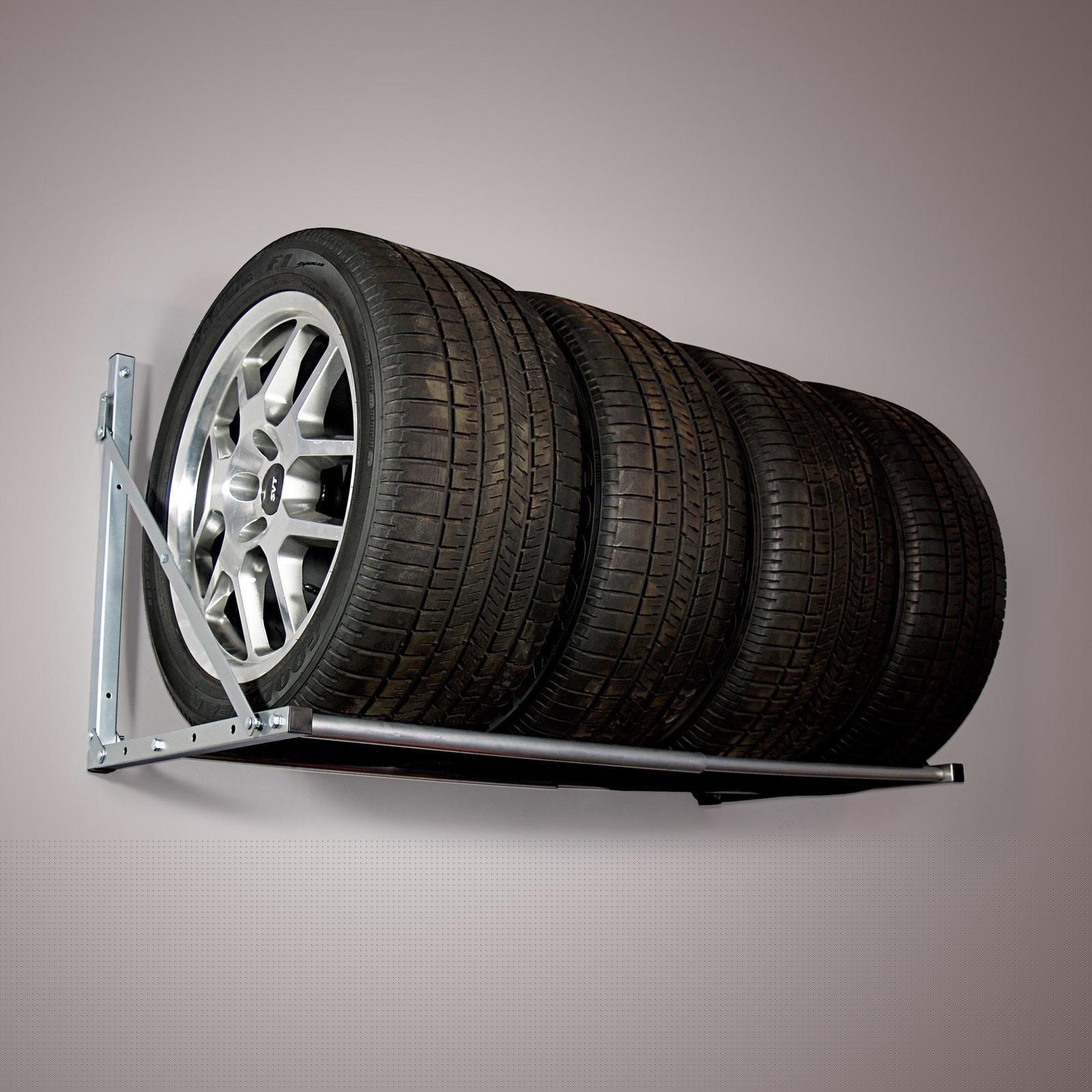 01031 Foldable Tire Storage Wall Rack - Silver