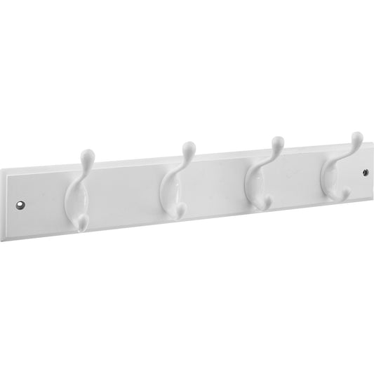 DPV8170 18" x 2-3/4" x 5/8" Hookrail with 4 Coat Hooks - White with White Rail