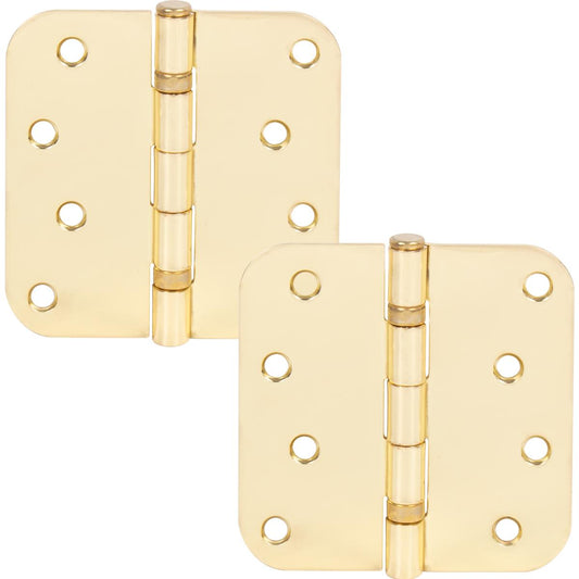 Stone Harbor Hardware 4" Ball-Bearing Door Hinges, 5/8" Radius Corner, Polished Brass, 2-Pack