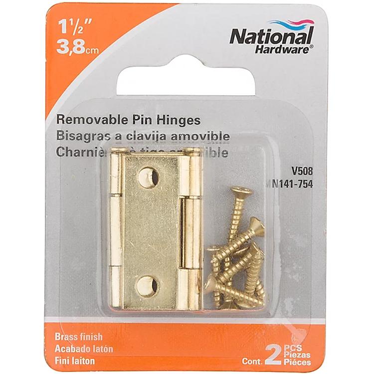National Hardware - V508 1-1/2" Removable Pin Hinge 2/pk - Polished Brass