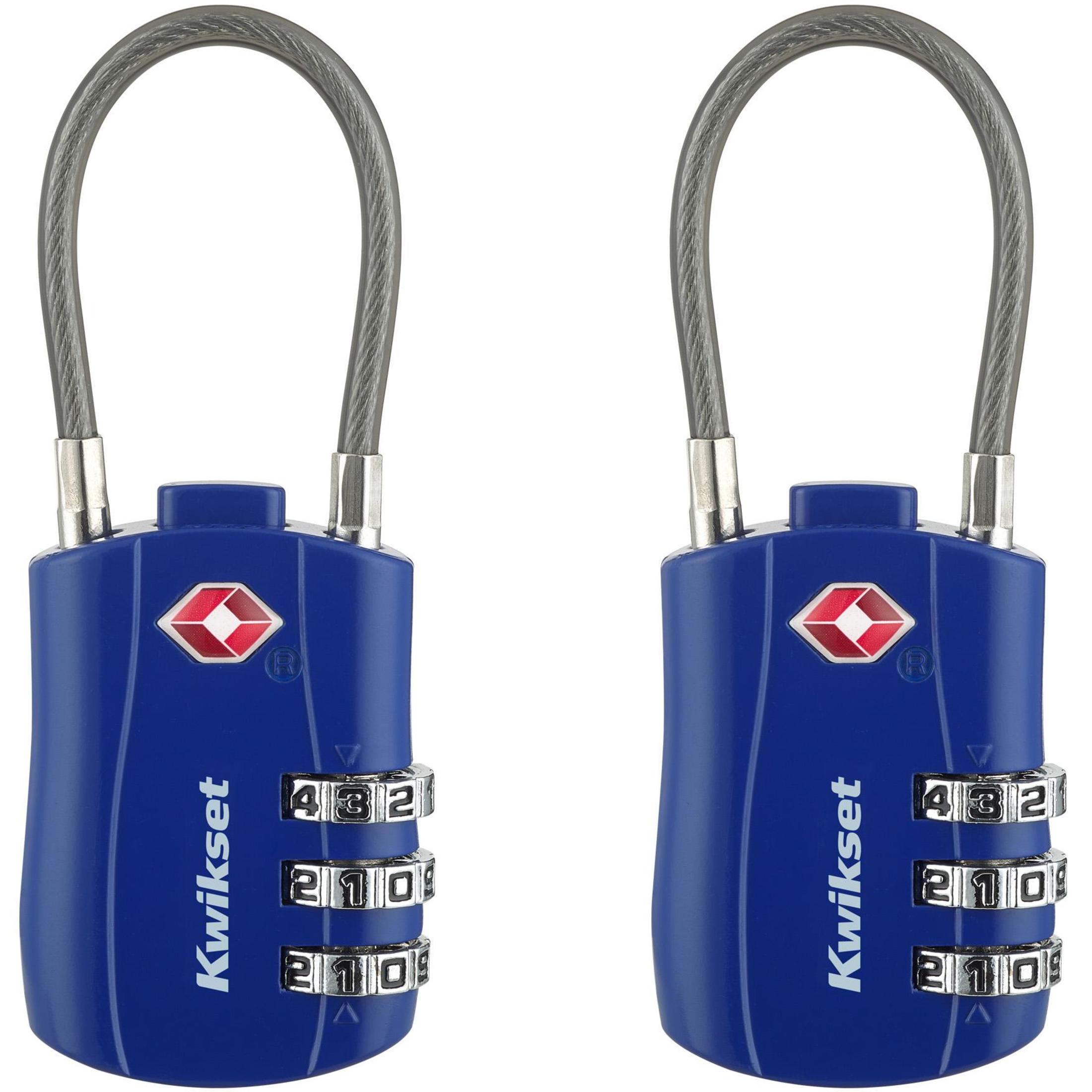 Kwikset 1-3/16" TSA Cable Combination Padlock with 1-1/2" Shackle, 2-Pack, Blue