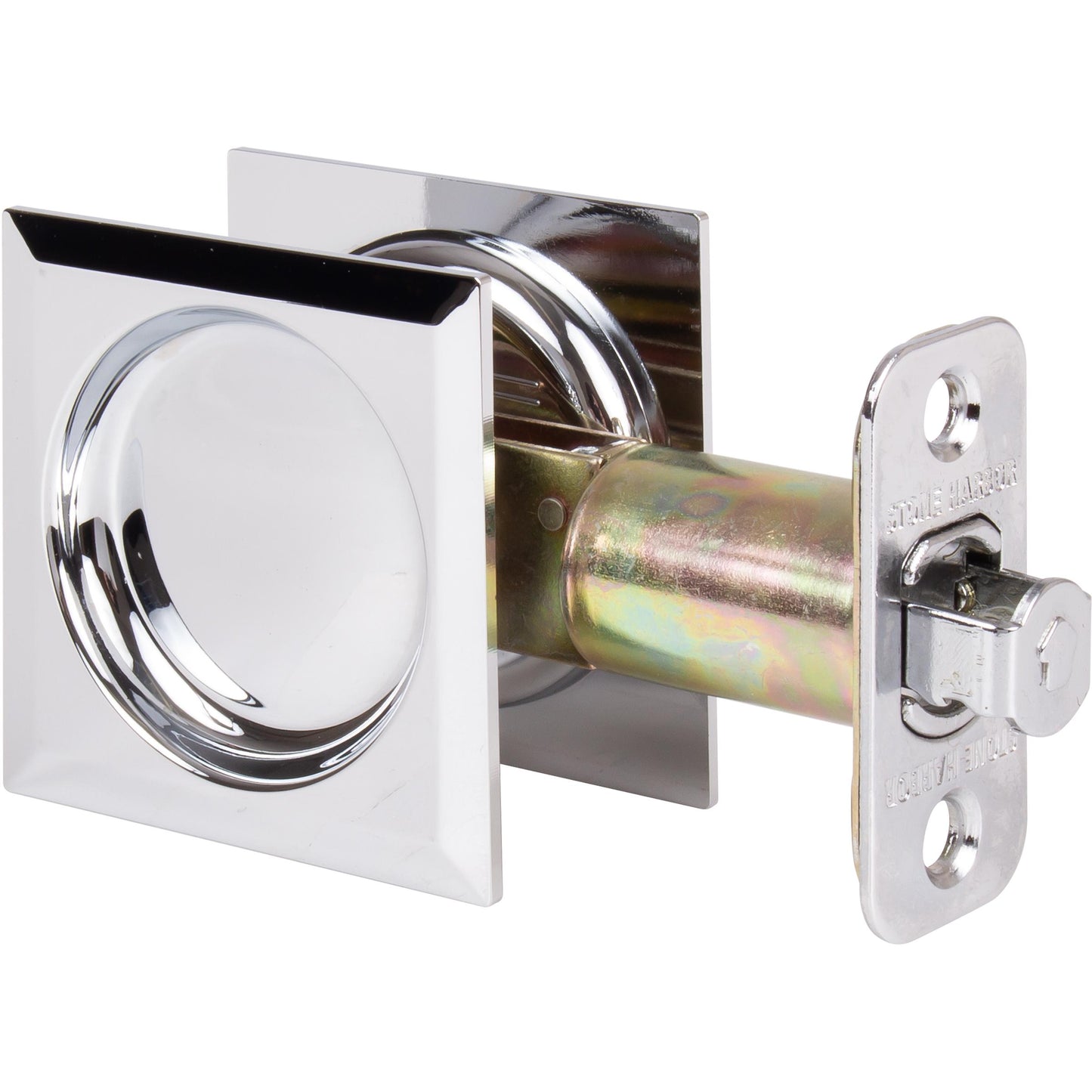 Stone Harbor Hardware Contemporary Square Pocket Door Lock, Passage Function, 2-3/4" Backset, Polished Chrome