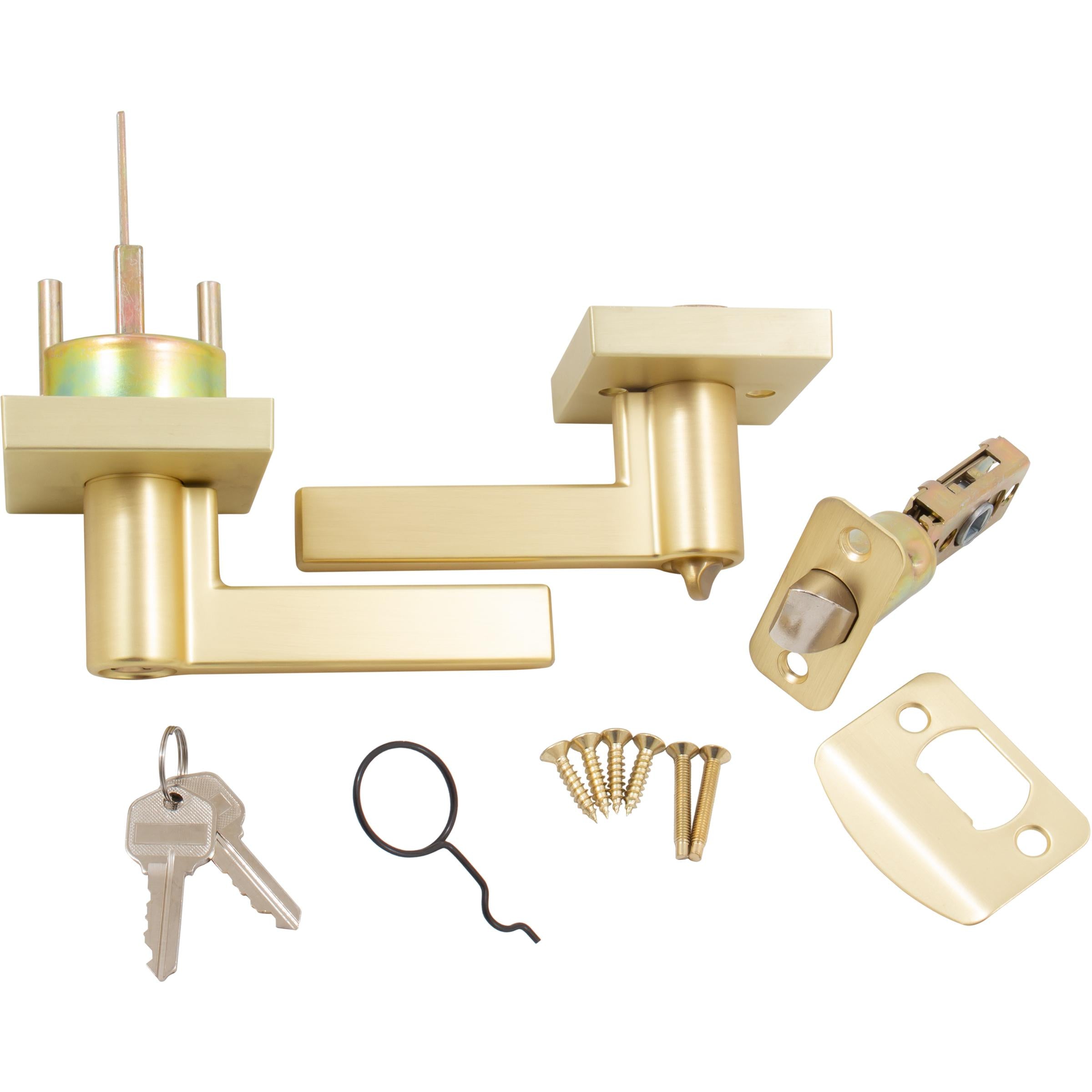 Stone Harbor Hardware Vienna Door Lever with Square Rosette, Entry Latch, KW Keyway, Satin Brass