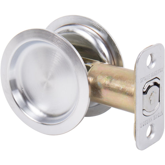 Stone Harbor Hardware Round Pocket Door Lock, Passage Function, 2-3/8" Backset, Satin Chrome