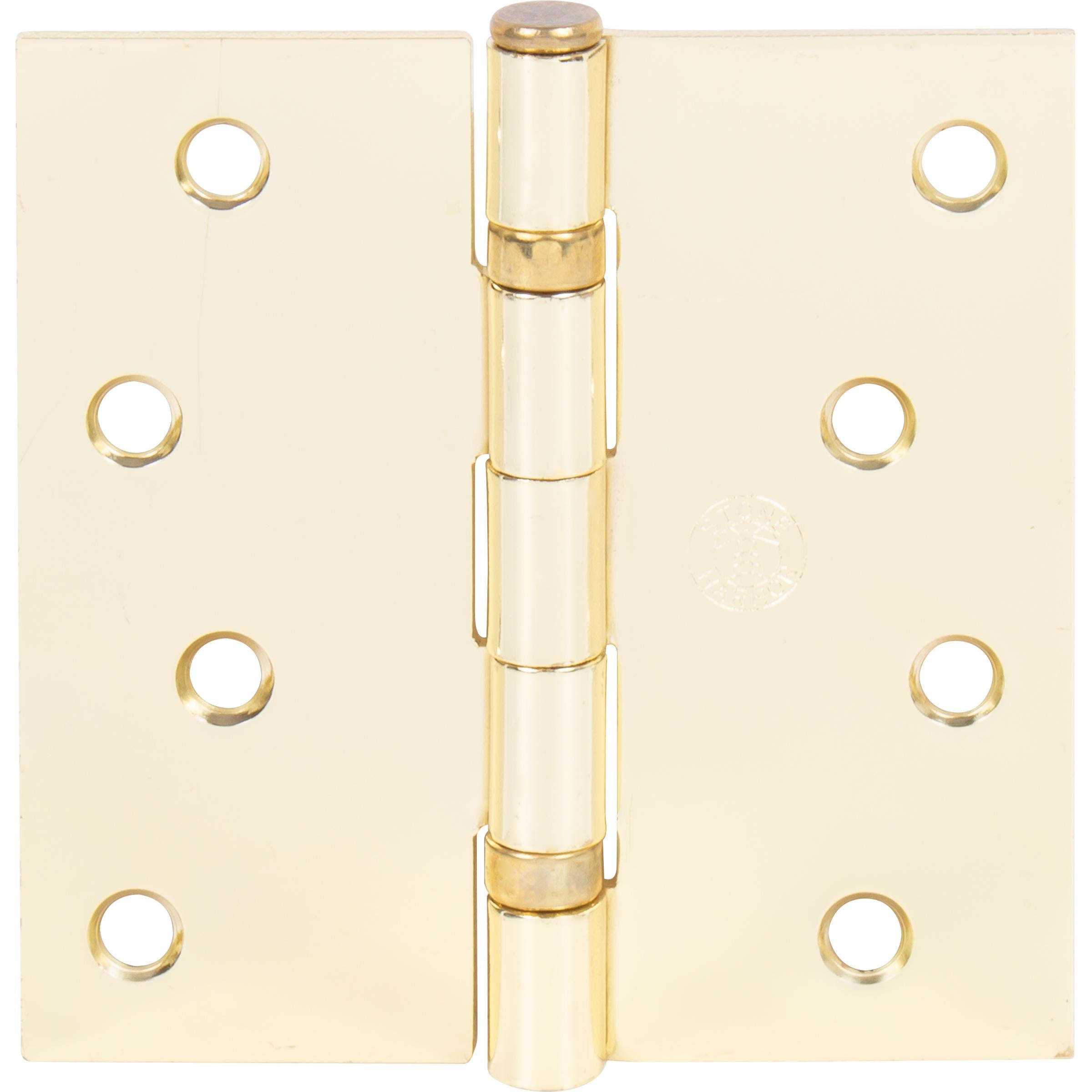 Stone Harbor Hardware 4" Ball-Bearing Door Hinges, Square Corner, Polished Brass, 3-Pack