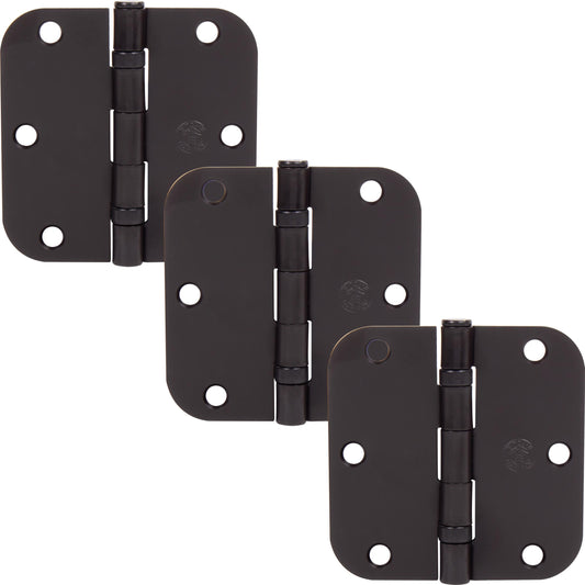 Stone Harbor Hardware 3-1/2" Ball-Bearing Door Hinges, 5/8" Radius Corner, Oil-Rubbed Bronze, 3-Pack
