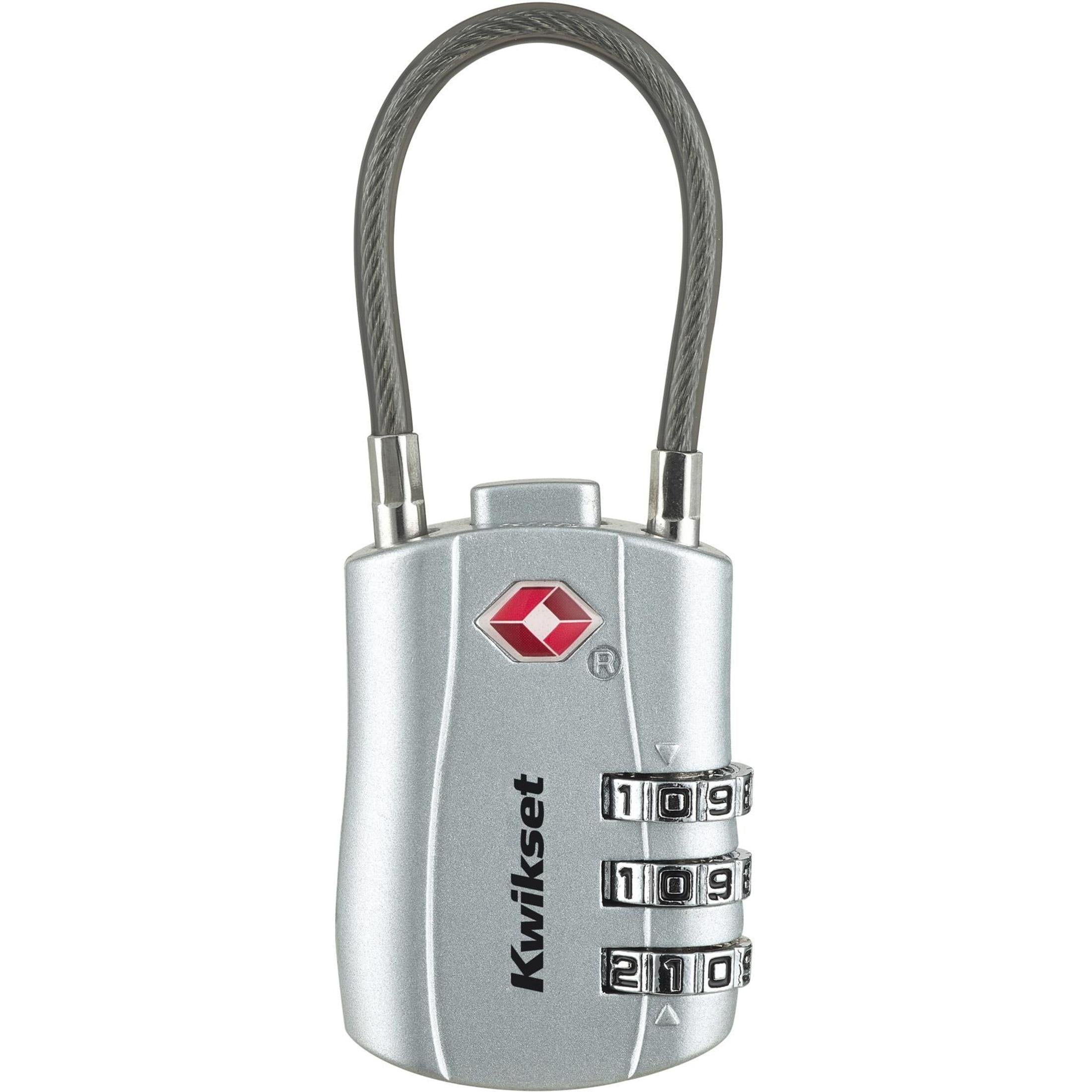 Kwikset 1-3/16" TSA Cable Combination Padlock with 1-1/2" Shackle, Silver