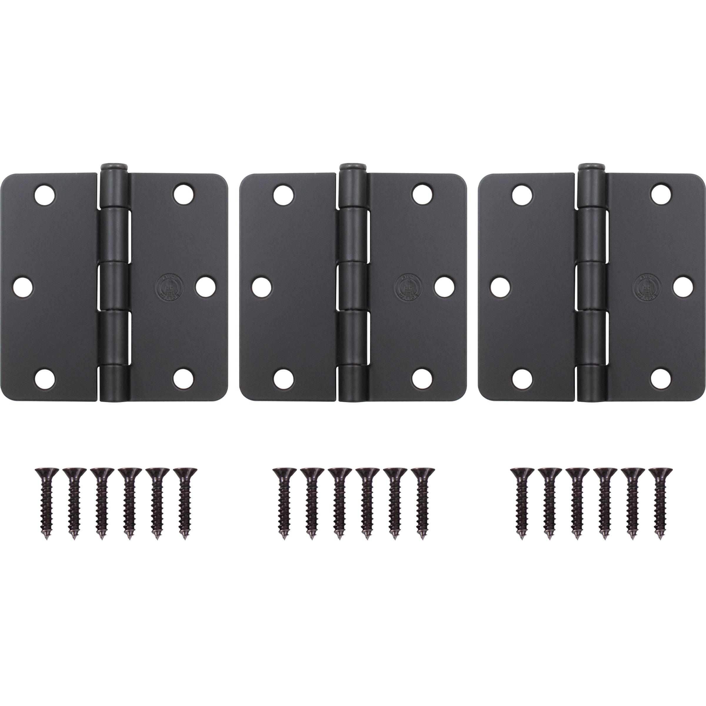 Stone Harbor Hardware 3-1/2" Door Hinges, 1/4" Radius Corner, Matte Black, 3-Pack