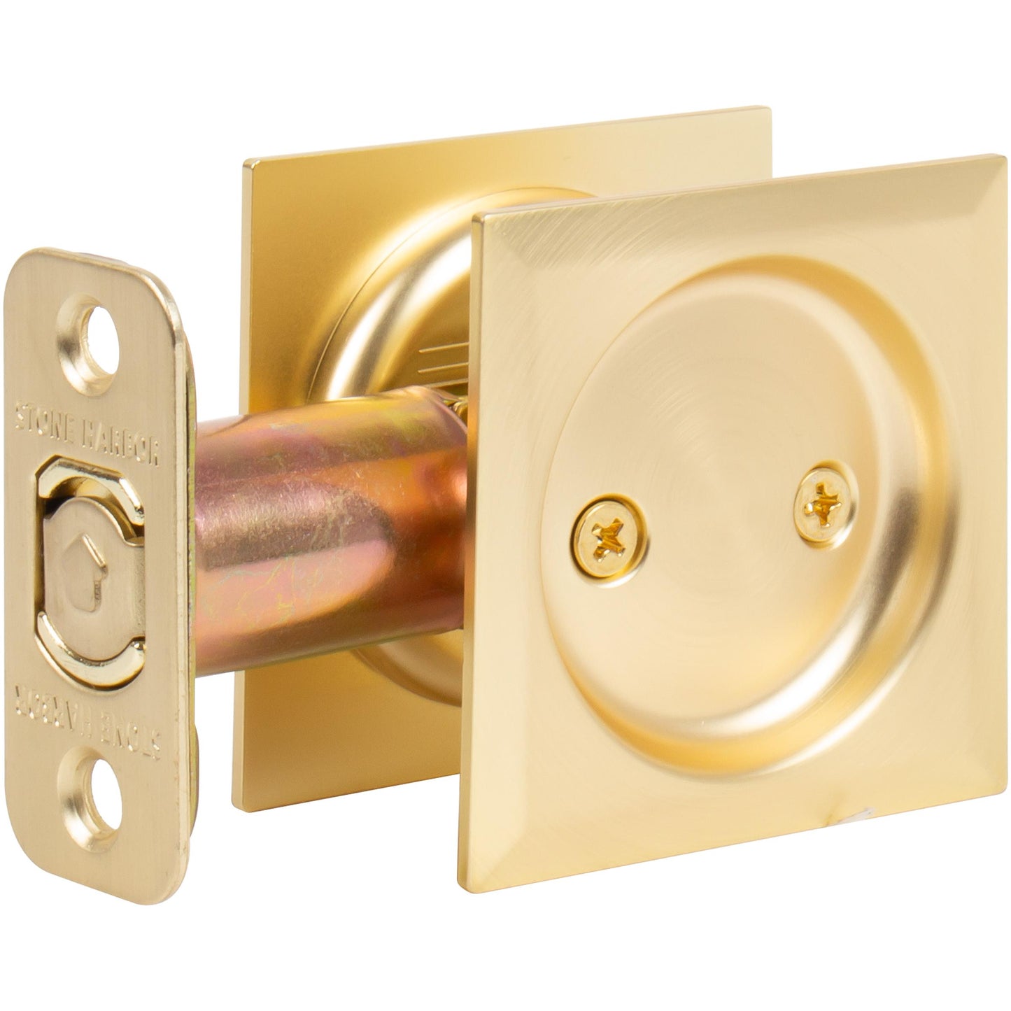 Stone Harbor Hardware Contemporary Square Pocket Door Lock, Passage Function, 2-3/8" Backset, Satin Brass