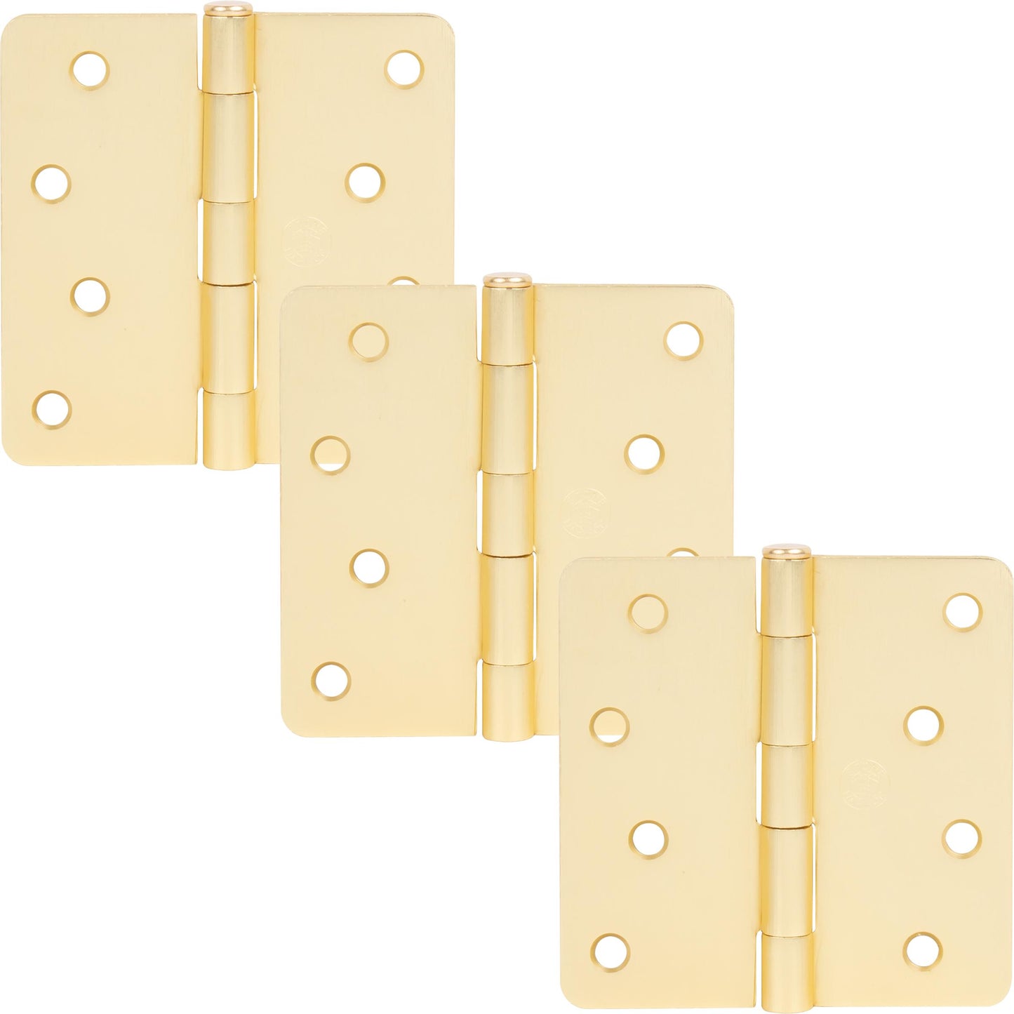 Stone Harbor Hardware 4" Door Hinges, 1/4" Radius Corner, Satin Brass, 3-Pack