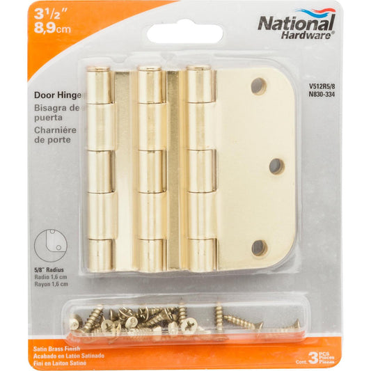 National Hardware - V512R5/8 3-1/2" 5/8R Hinge 3/pk - Satin Brass