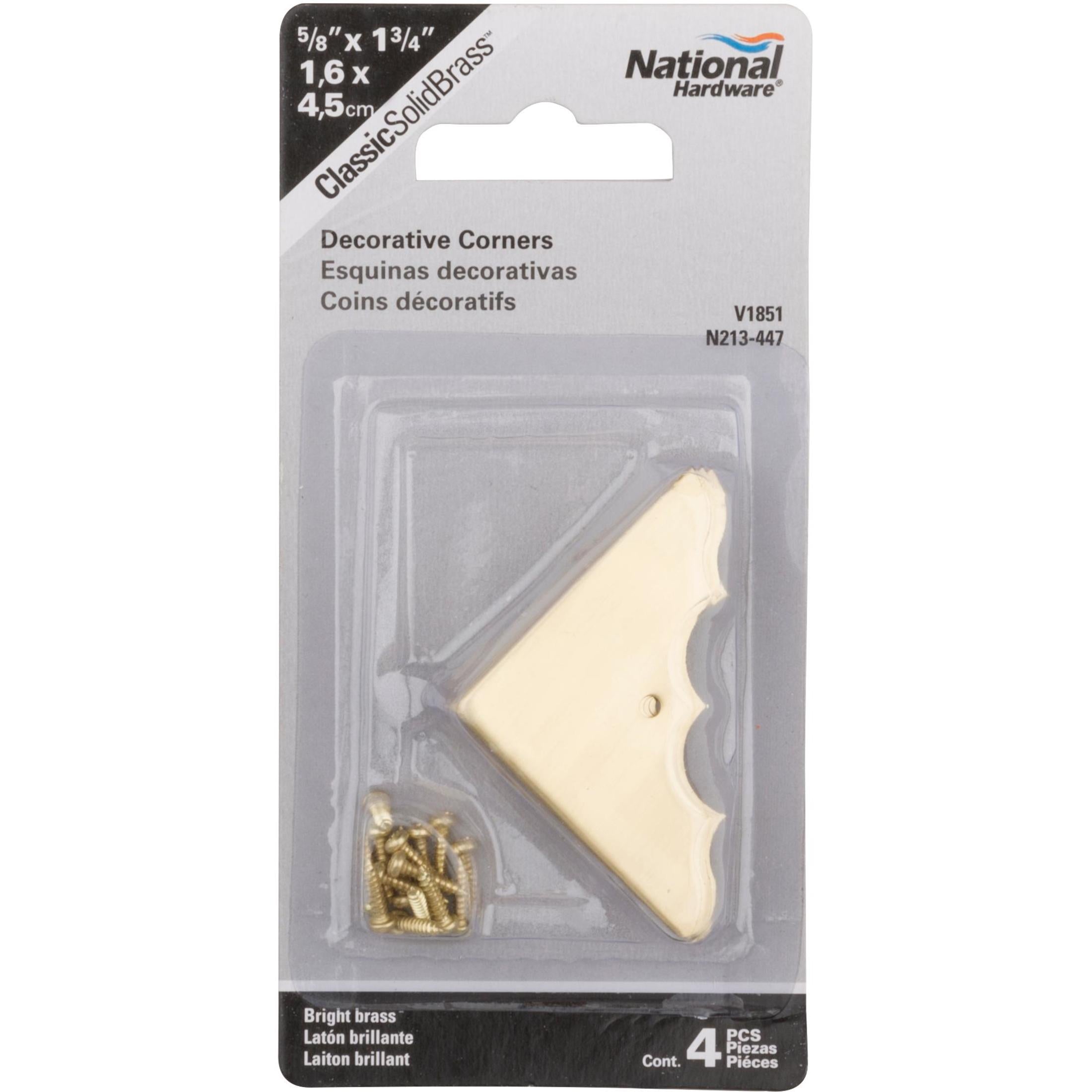 National Hardware - N213-447 V1851 5/8" x 1-3/4" Decorative Corner - Polished Brass, 4 pack