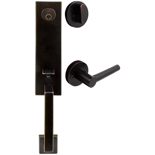 Stone Harbor Hardware Munich Handleset, Zurich Interior Trim, KW Keyway, Vintage Bronze