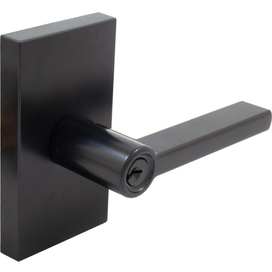 Stone Harbor Hardware Vienna Door Lever with Rectangular Rosette, Entry Latch, KW Keyway, Matte Black