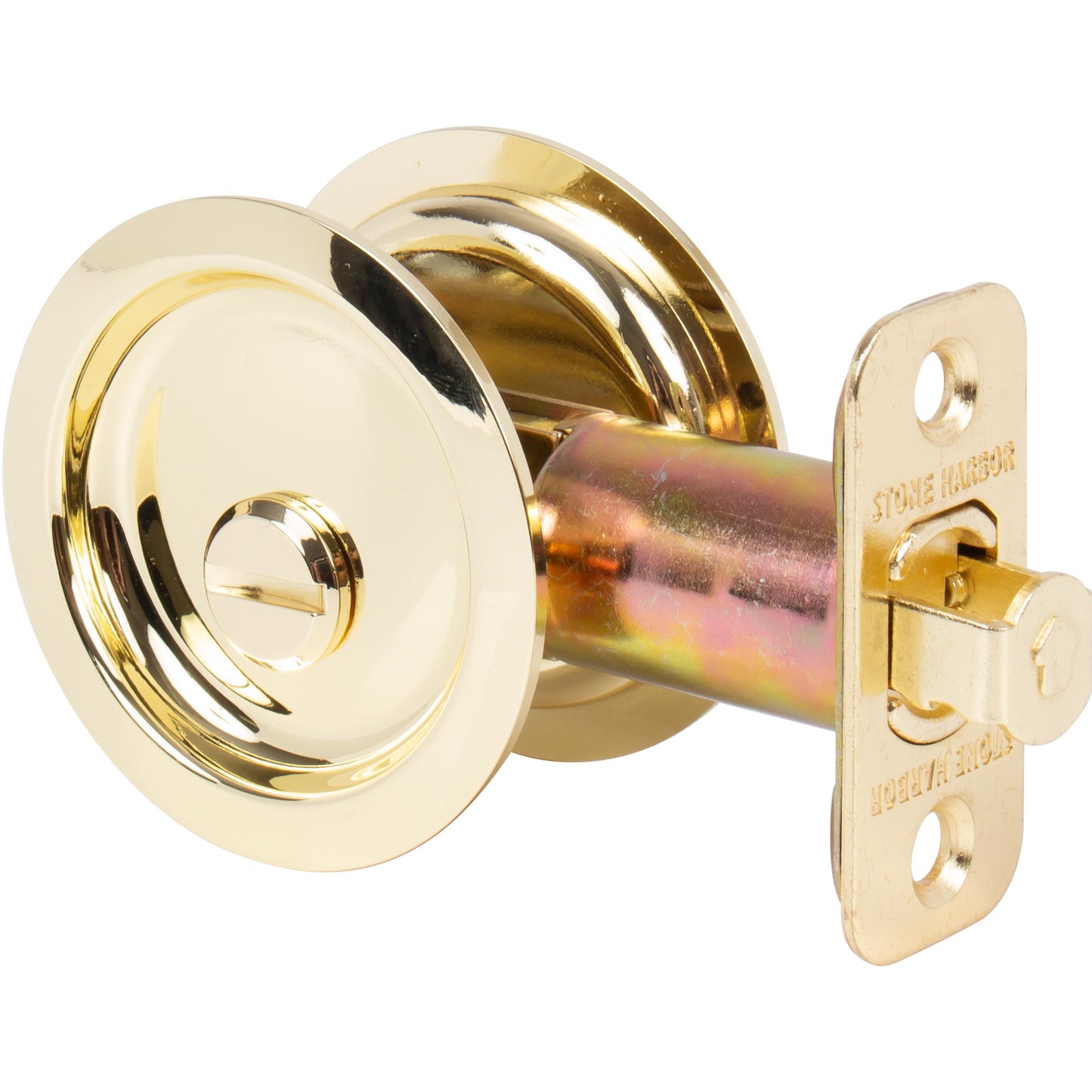 Stone Harbor Hardware Round Pocket Door Lock, Privacy Function, 2-3/8" Backset, Polished Brass