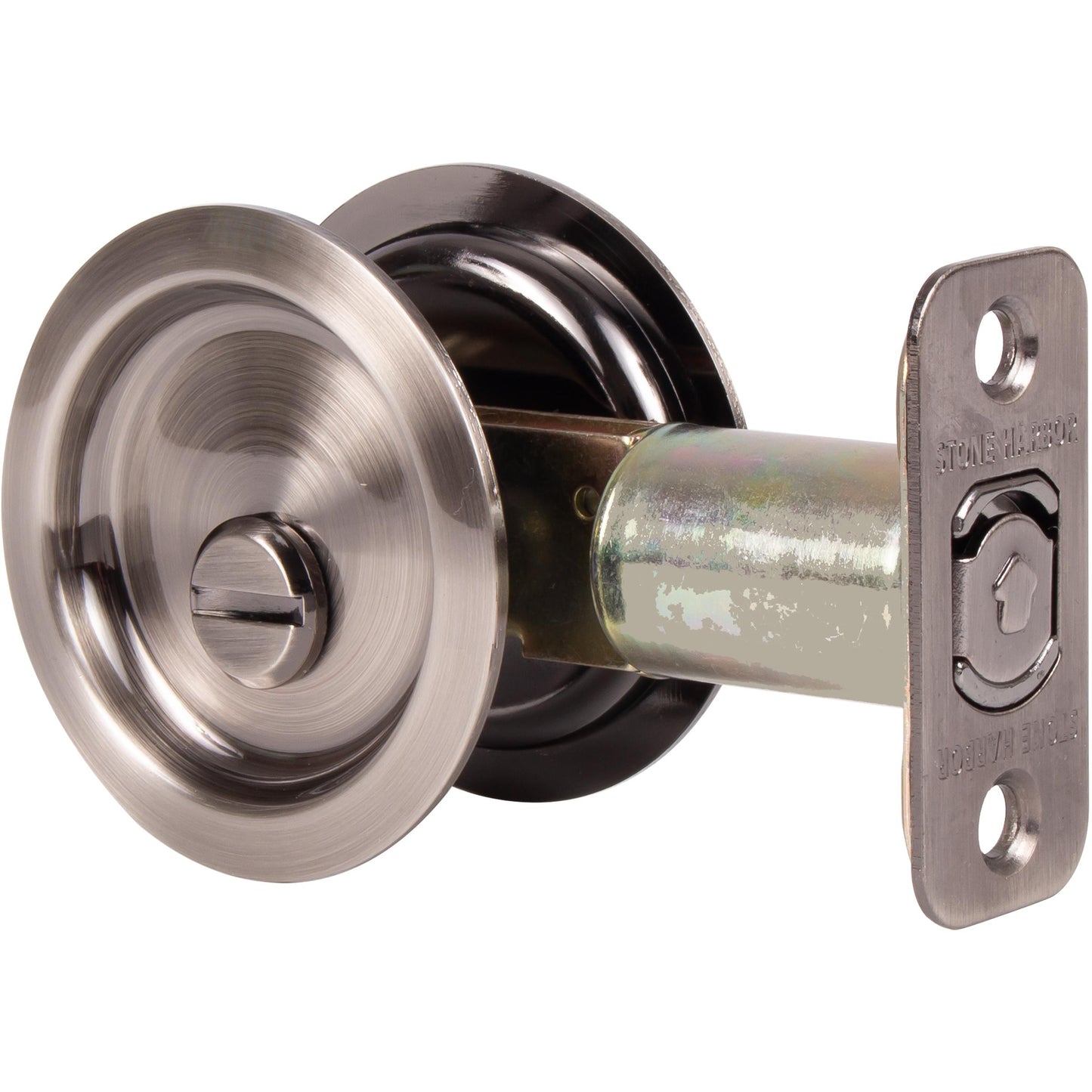 Stone Harbor Hardware Round Pocket Door Lock, Privacy Function, 2-3/4" Backset, Antique Nickel