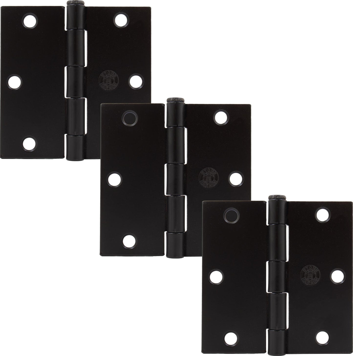 Stone Harbor Hardware 3-1/2" Door Hinges, Square Corner, Matte Black, 3-Pack