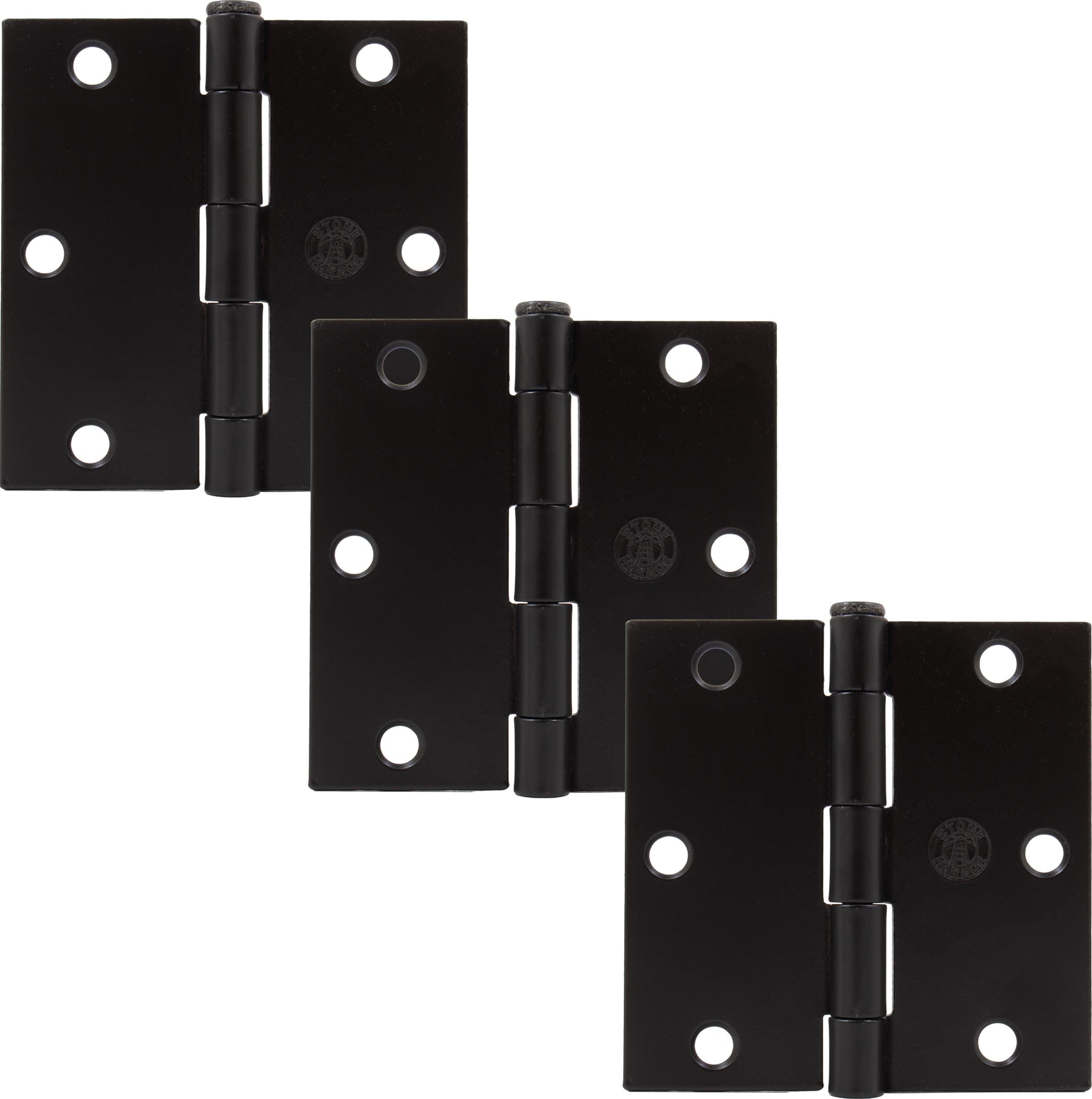 Stone Harbor Hardware 3-1/2" Door Hinges, Square Corner, Matte Black, 3-Pack