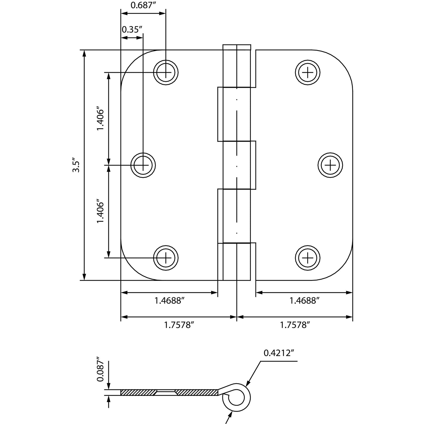 Stone Harbor Hardware 3-1/2" Door Hinges, 5/8" Radius Corner, Satin Chrome, 2-Pack