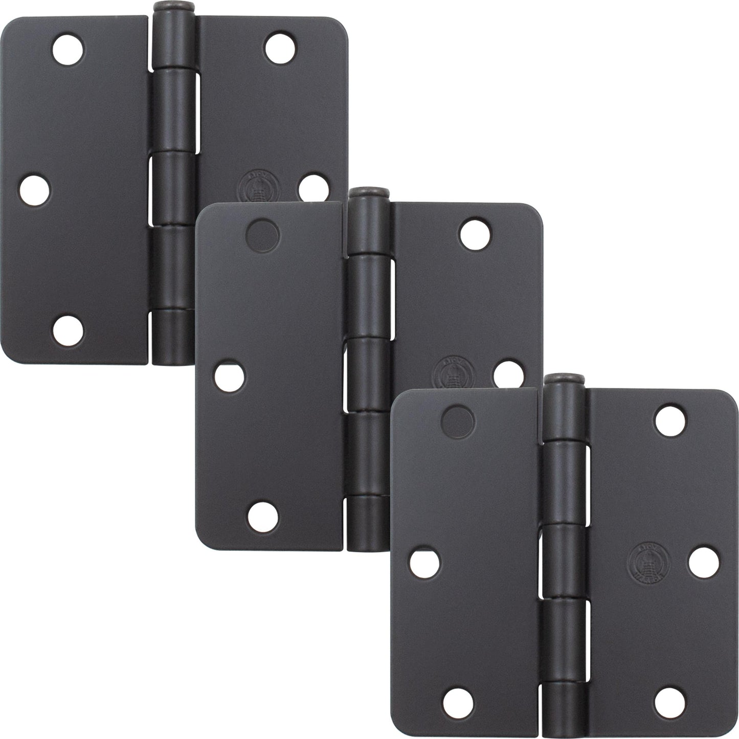 Stone Harbor Hardware 3-1/2" Door Hinges, 1/4" Radius Corner, Matte Black, 3-Pack