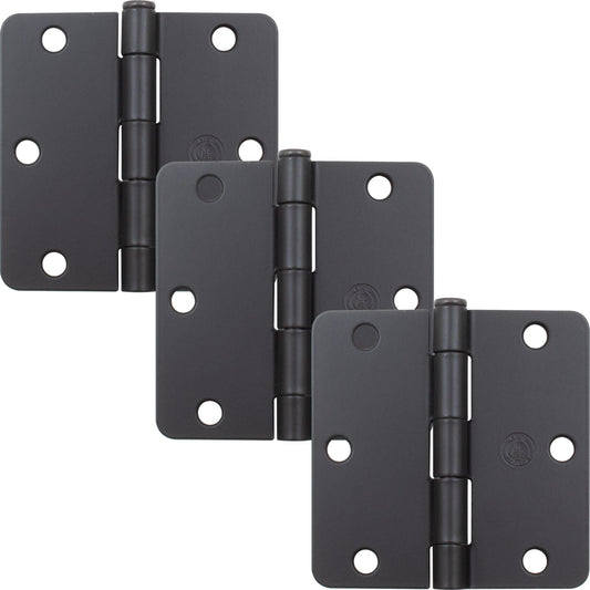 Stone Harbor Hardware 3-1/2" Door Hinges, 1/4" Radius Corner, Matte Black, 3-Pack