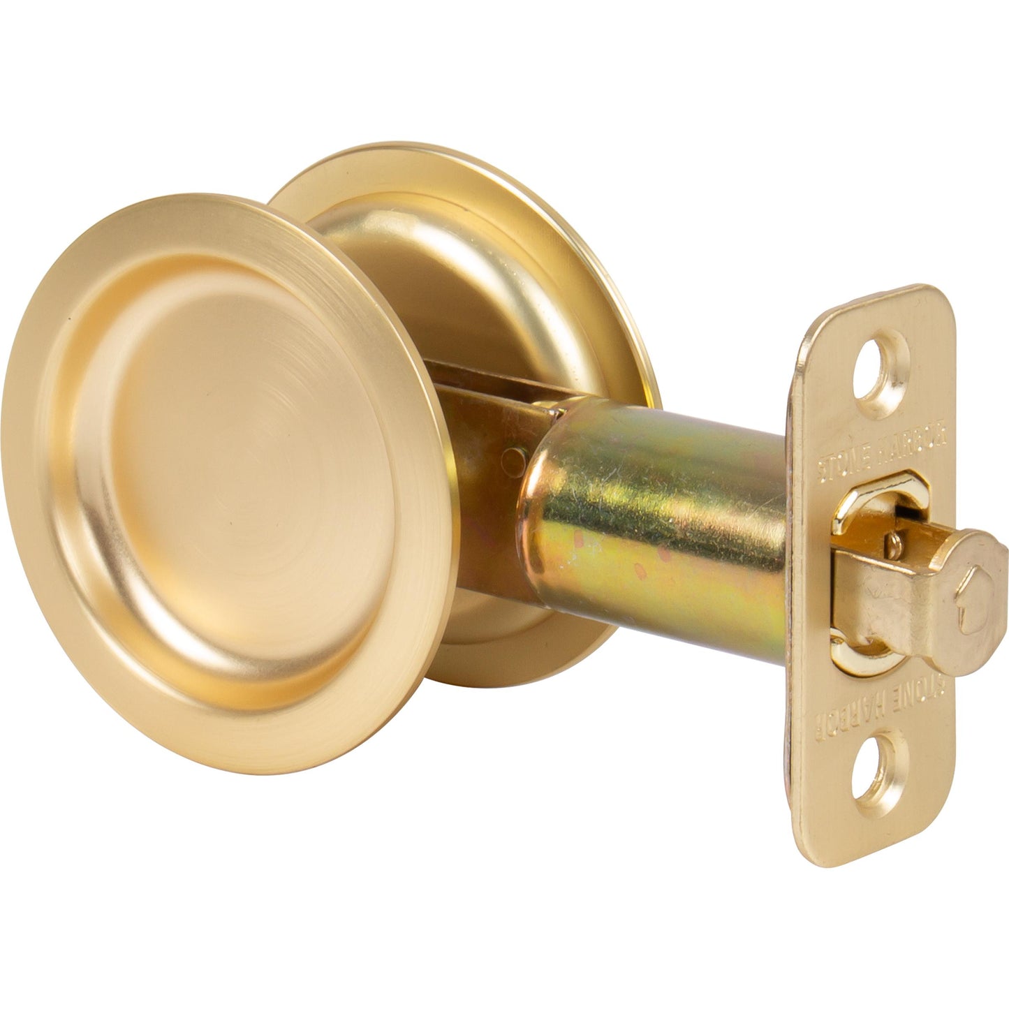 Stone Harbor Hardware Round Pocket Door Lock, Passage Function, 2-3/4" Backset, Satin Brass