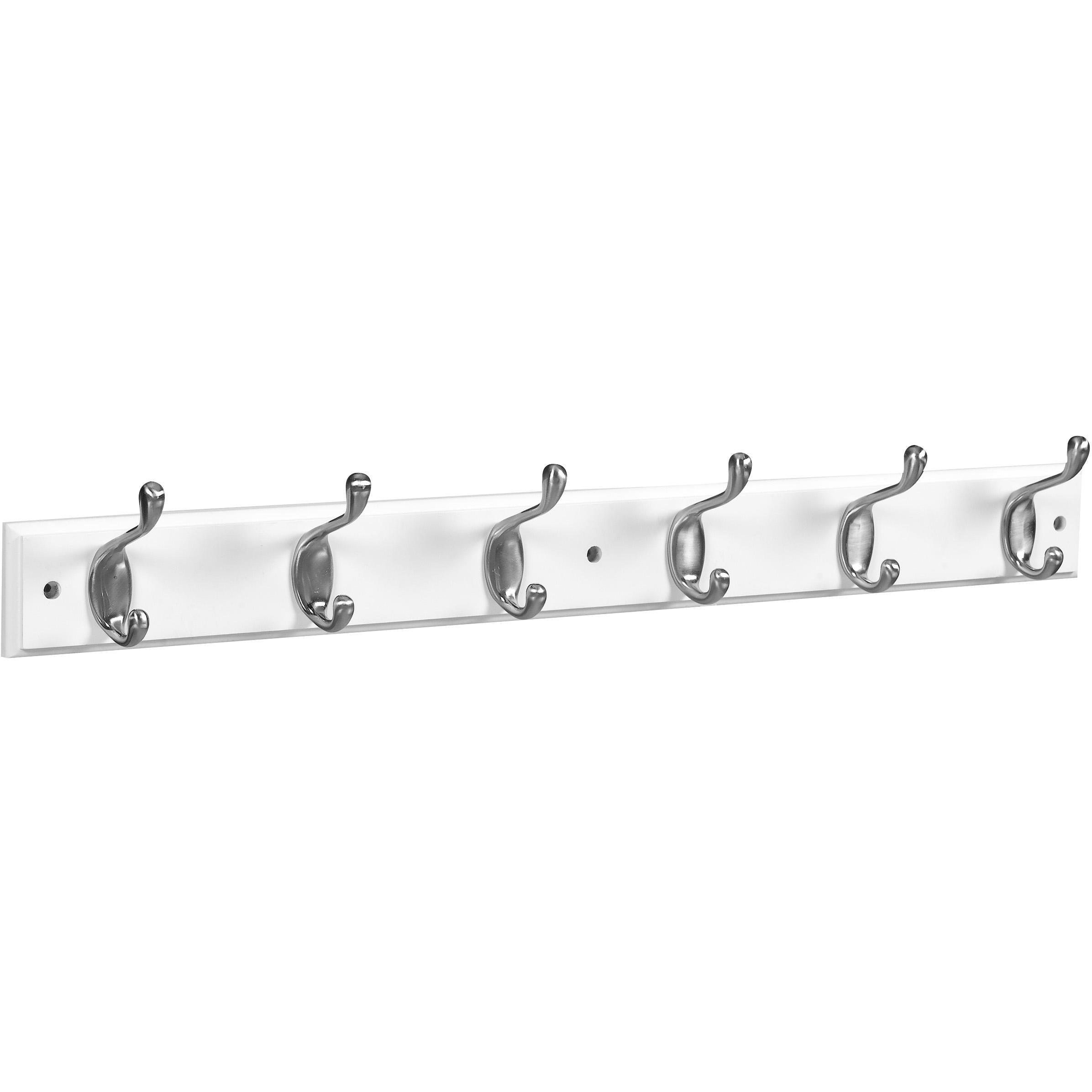 DPV8170 27" x 2-3/4" x 3/5" Hookrail with 6 Coat Hooks - Satin Nickel with White Rail