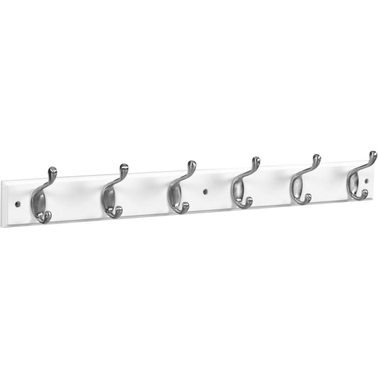 DPV8170 27" x 2-3/4" x 3/5" Hookrail with 6 Coat Hooks - Satin Nickel with White Rail