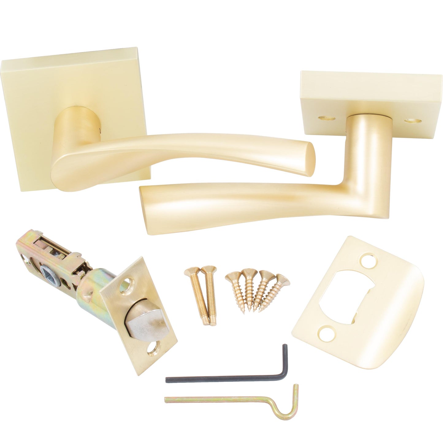 Stone Harbor Hardware Turin Door Lever with Square Rosette, Privacy (Bed/Bath) Latch, Satin Brass