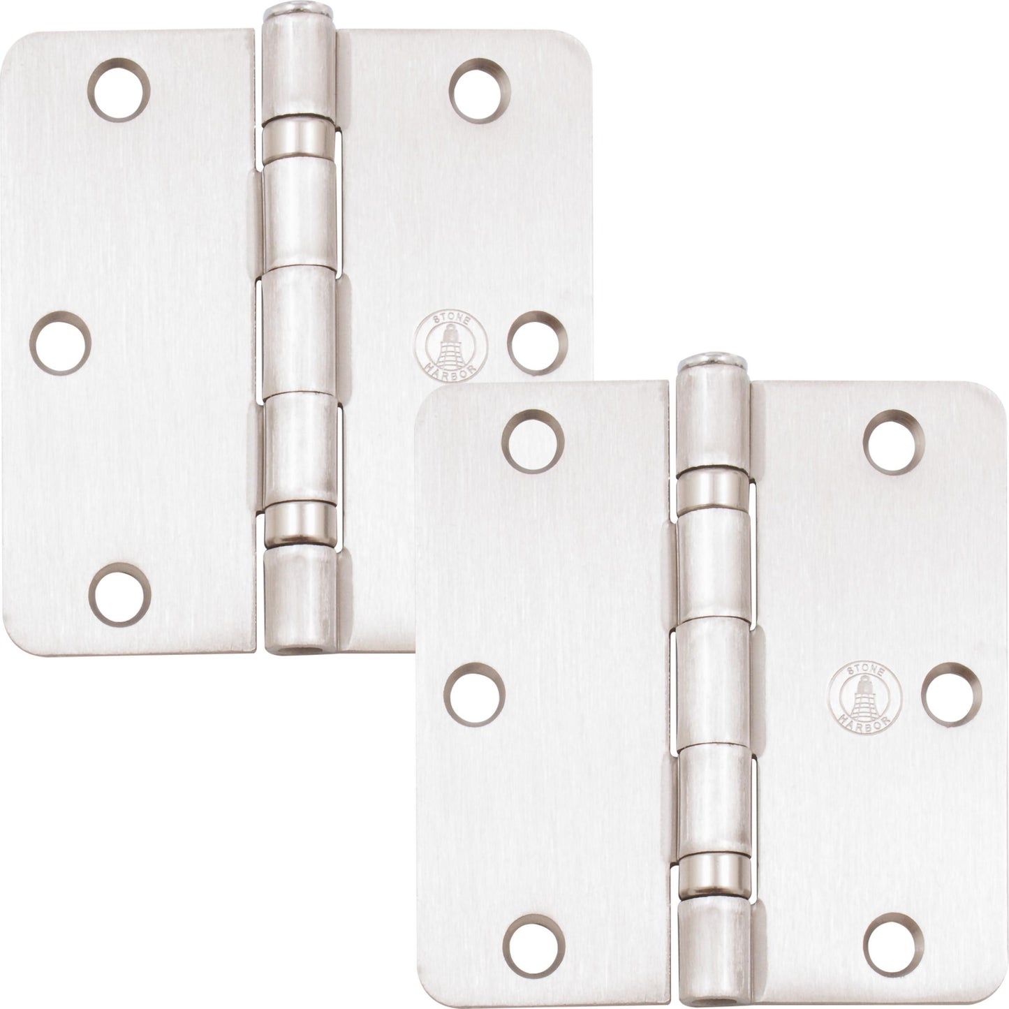 Stone Harbor Hardware 3-1/2" Ball-Bearing Door Hinges, 1/4" Radius Corner, Satin Nickel, 2-Pack