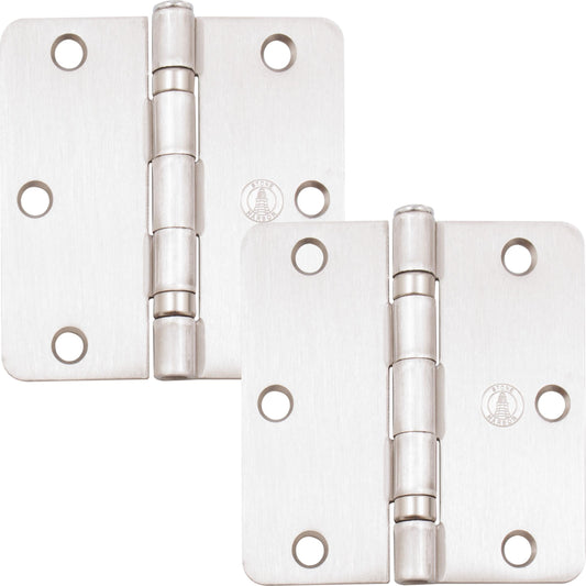 Stone Harbor Hardware 3-1/2" Ball-Bearing Door Hinges, 1/4" Radius Corner, Satin Nickel, 2-Pack