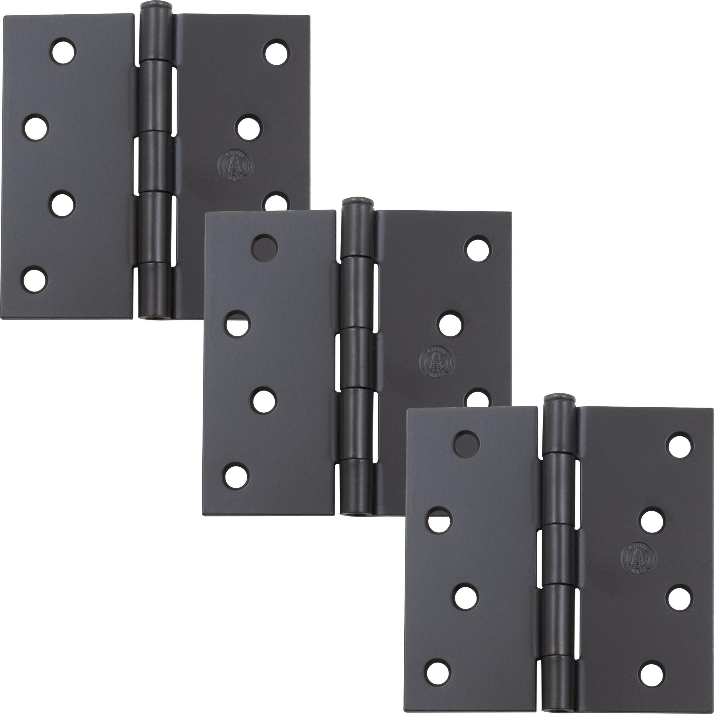 Stone Harbor Hardware 4" Door Hinges, Square Corner, Matte Black, 3-Pack
