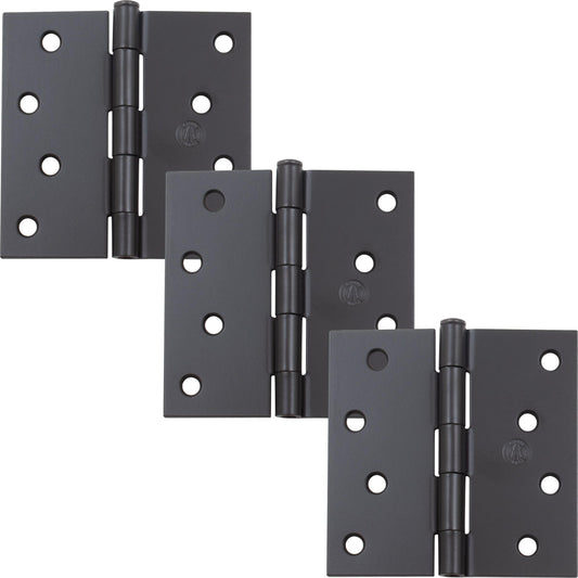 Stone Harbor Hardware 4" Door Hinges, Square Corner, Matte Black, 3-Pack