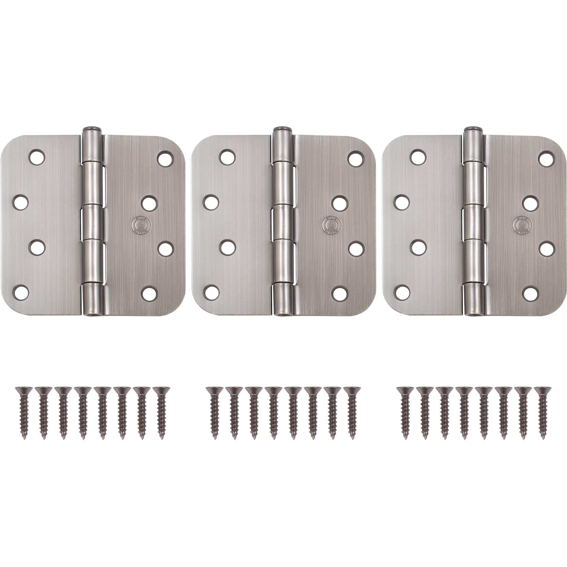 Stone Harbor Hardware 4" Door Hinges, 5/8" Radius Corner, Antique Nickel, 3-Pack