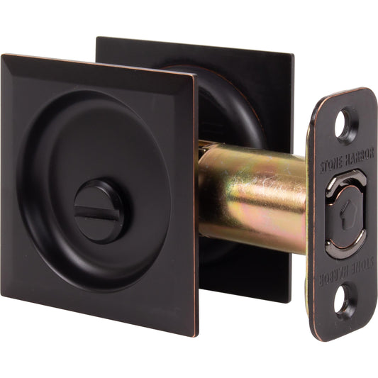 Stone Harbor Hardware Contemporary Square Pocket Door Lock, Privacy Function, 2-3/8" Backset, Vintage Bronze