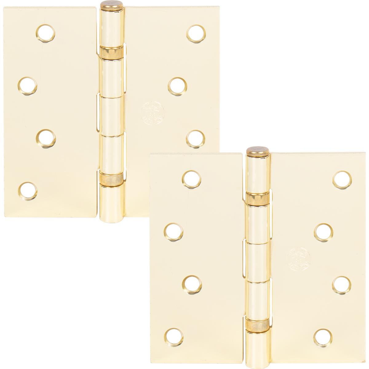 Stone Harbor Hardware 4" Ball-Bearing Door Hinges, Square Corner, Polished Brass, 2-Pack