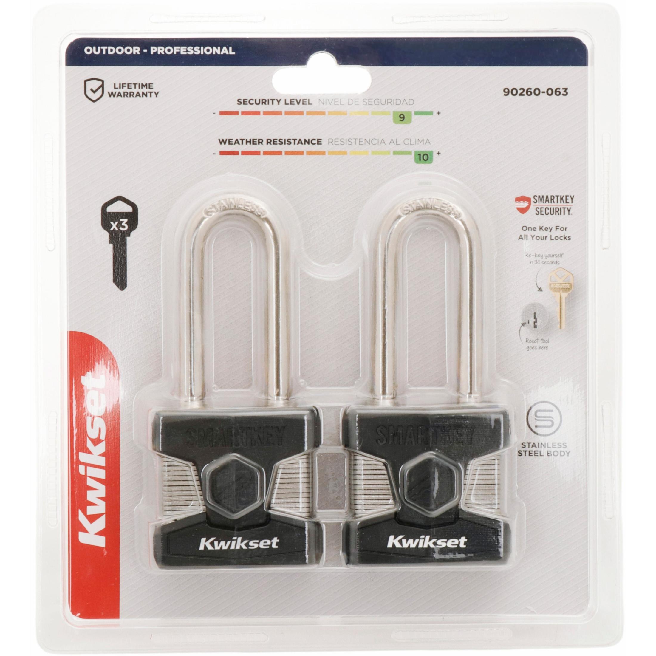 Kwikset 2" Padlock SMT KA with 2-1/2" Shackle, 2-Pack, Stainless Steel