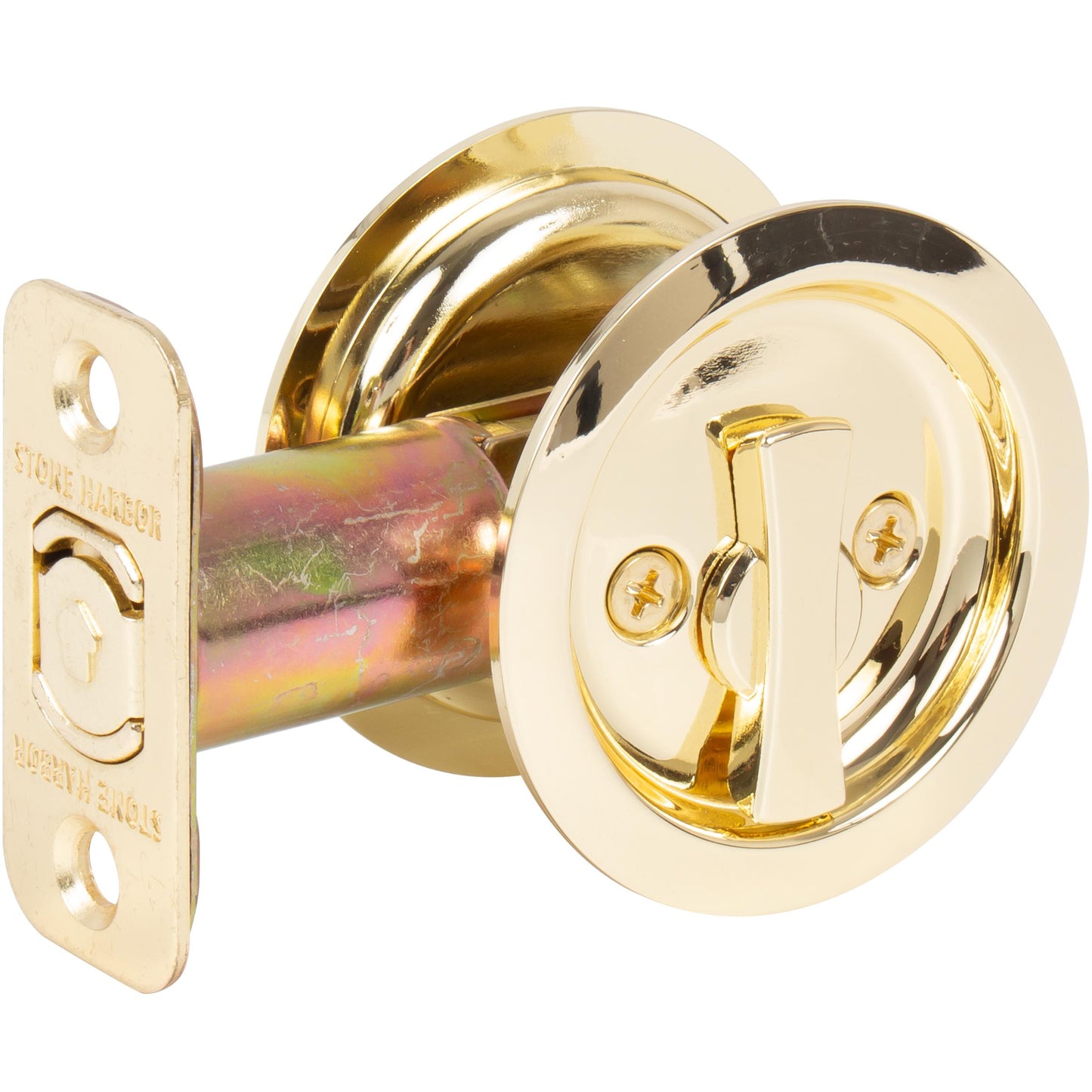 Stone Harbor Hardware Round Pocket Door Lock, Privacy Function, 2-3/8" Backset, Polished Brass