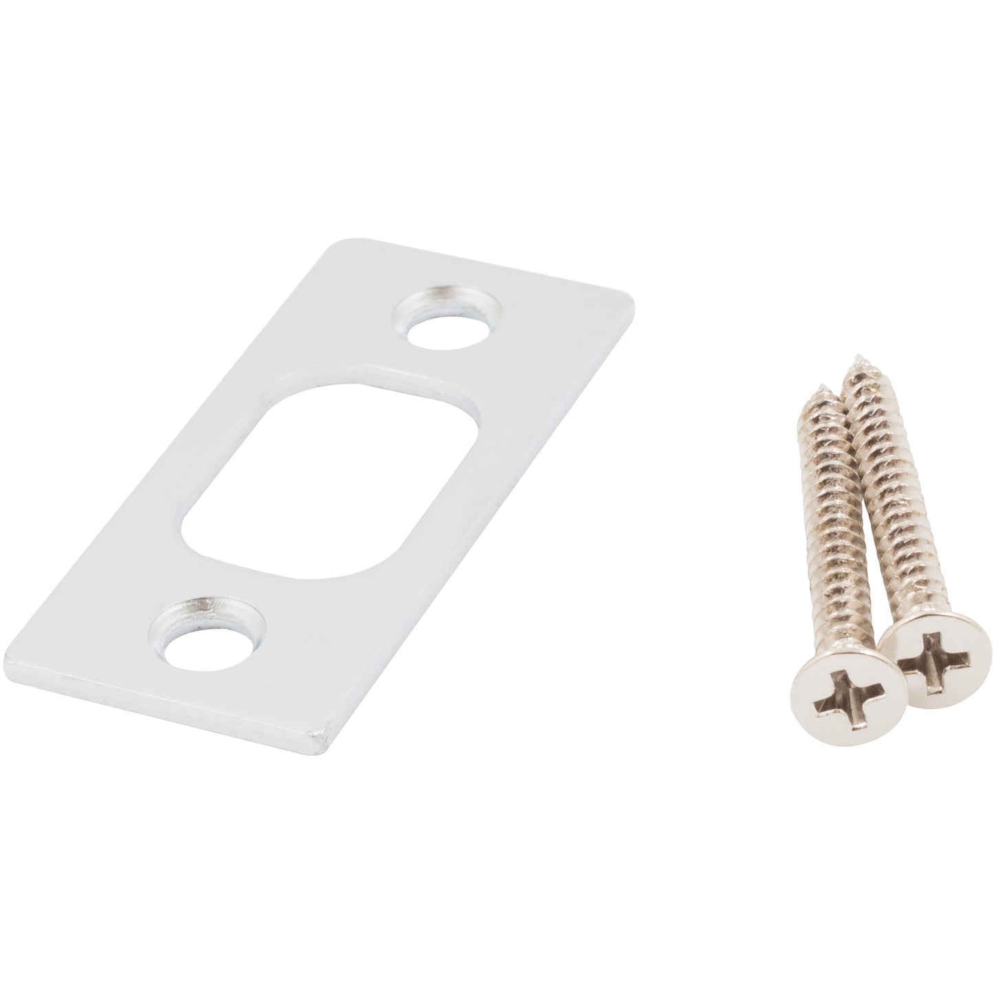 Stone Harbor Hardware Square Corner Deadbolt Strike Plate, 1" x 2-1/4", 1-5/8" Center-to-Center, Satin Chrome