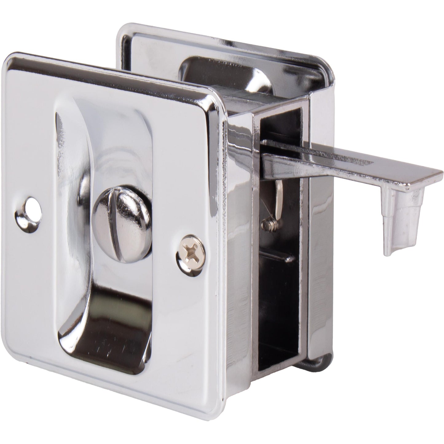 Stone Harbor Hardware Square Pocket Door Lock, Privacy Function, Polished Chrome