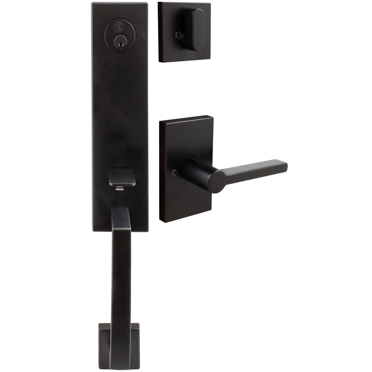 Stone Harbor Hardware Munich Handleset, Vienna Interior Trim, Rectangular Rose, KW Keyway, Matte Black