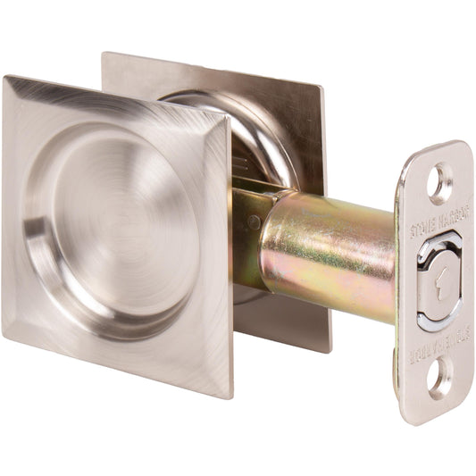 Stone Harbor Hardware Contemporary Square Pocket Door Lock, Passage Function, 2-3/4" Backset, Satin Nickel