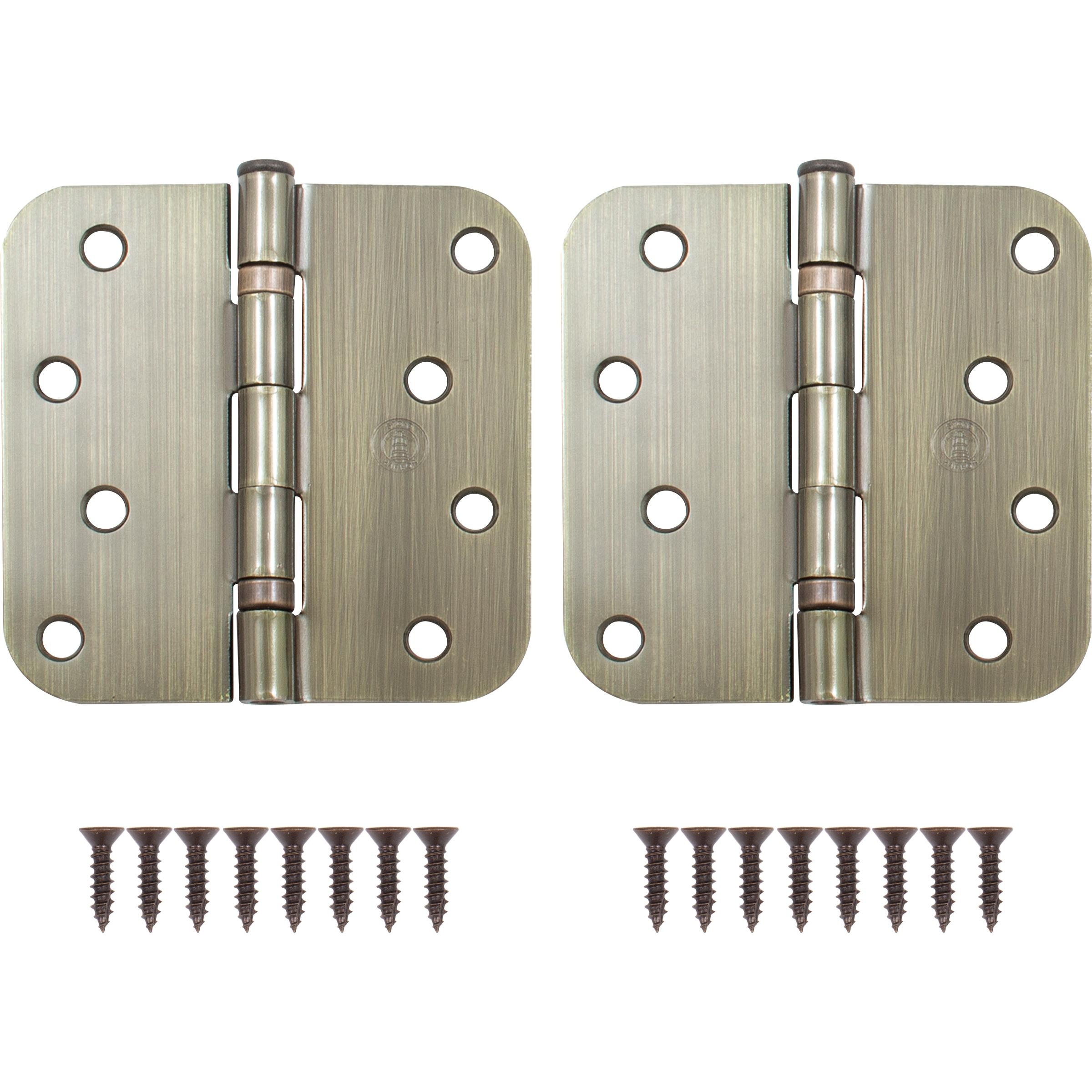 Stone Harbor Hardware 4" Ball-Bearing Door Hinges, 5/8" Radius Corner, Antique Brass, 2-Pack